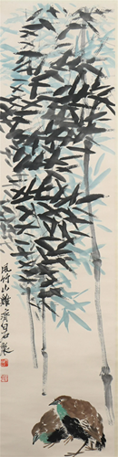 A CHINESE PAINTING OF BAMBOO WITH WILD BIRDS