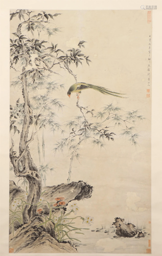 A CHINESE PAINTING OF BIRD ON BRANCH