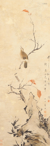 A CHINESE PAINTING OF BIRD ON BRANCH