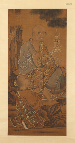 A CHINESE PAINTING OF ARHAT WITH FOLLOWER
