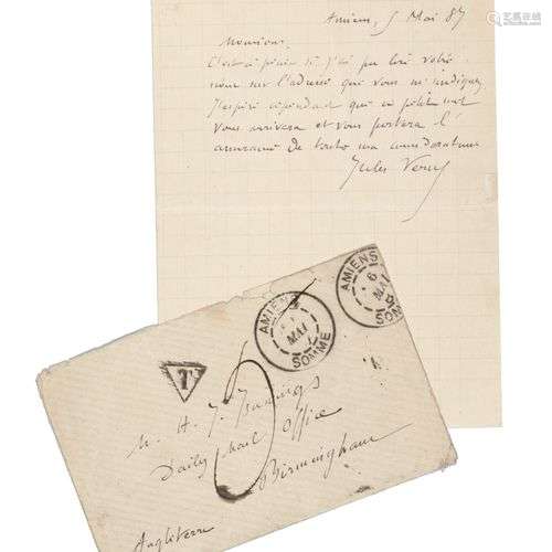 Lettre de Jules Verne avec son enveloppe au bureau du Daily ...