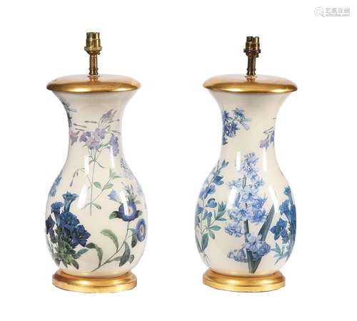 A pair of modern reverse-glass printed botanical baluster la...