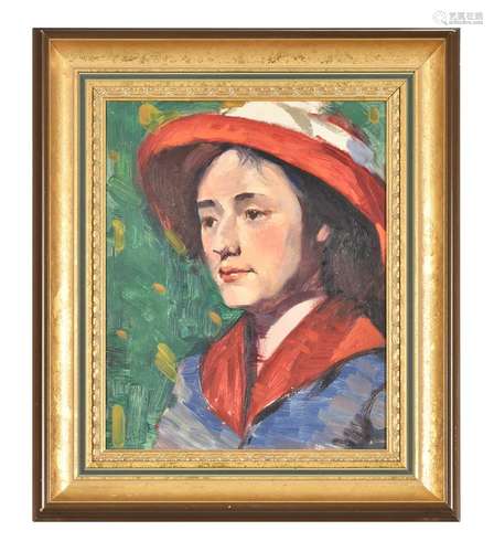 English School (20th century), Portrait of a lady wearing a ...