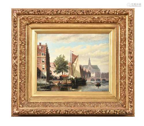 Johannes Frederik Hulk (Dutch 1829-1911), A Dutch canal scen...