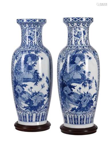 A pair of modern Chinese blue and white floor vases