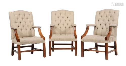 A set of three mahogany and upholstered armchairs in George ...