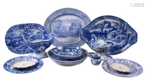 A miscellaneous selection of Staffordshire blue and white pr...
