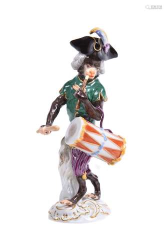 A modern Meissen monkey band drummer