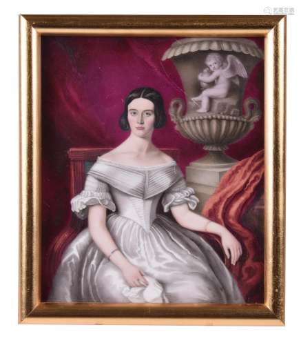 An English porcelain plaque painted with a portrait of a sea...