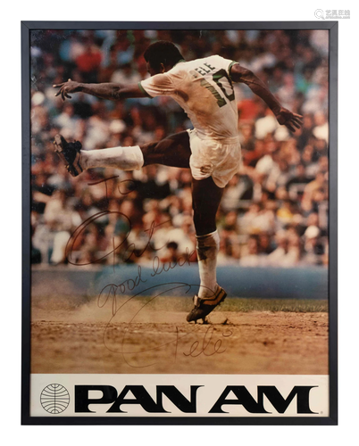 A Vintage Pele Signed Autograph Pan Am Soccer Poster,