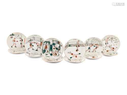 A Set of Twelve Le Boxe Decorative Plates Featuring