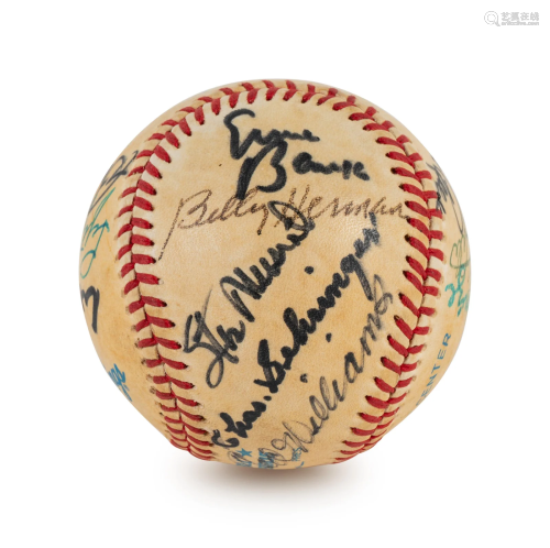 A Multi Signed Baseball Comprised of 16 Deceased Hall