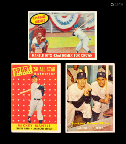 A Group of Three 1950s Topps Mickey Mantle Baseball