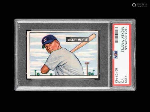A 1951 Bowman Mickey Mantle Rookie Baseball Card No.