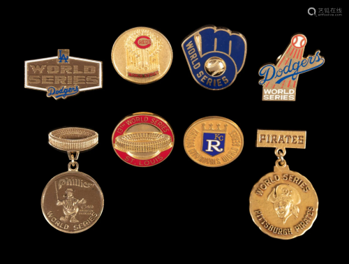 A Group of Eight 1970s - 1980s World Series Press Pins,