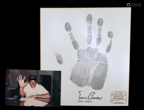 An Ernie Banks Signed Autograph Original Handprint