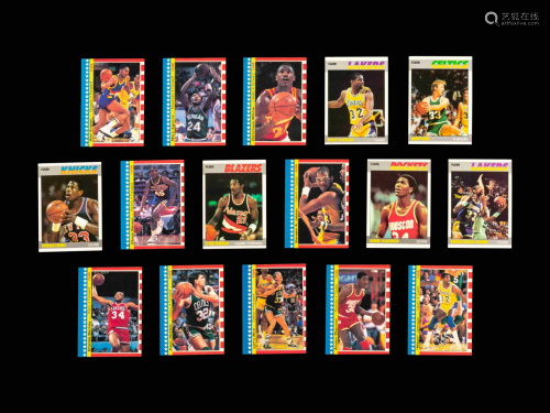 A Group of 16 1987 Fleer Basketball Cards and Stickers