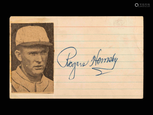 A Vintage Rogers Hornsby Signed Autograph Index Card