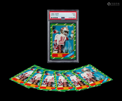 A Group of Seven 1986 Topps Jerry Rice Rookie Football