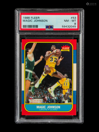 A 1986 Fleer Magic Johnson Basketball Card No. 53 (PSA