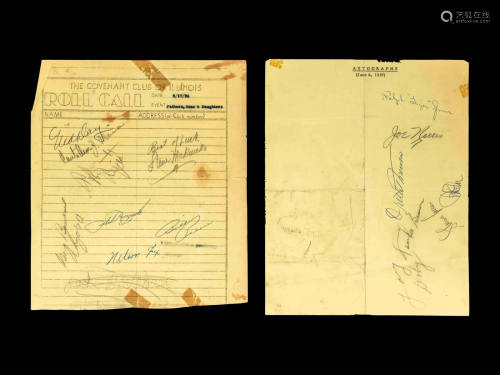 A Group of 1950s Signed Autograph Pages Featuring