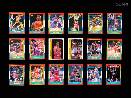 A Group of 71 1986 Fleer Basketball Cards and Stickers