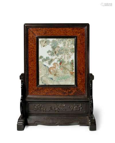 A famille-rose 'deers and cranes' table screen