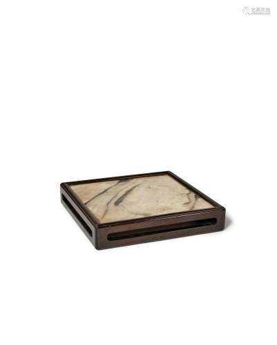 A square zitan and 'dream-stone' marble tray