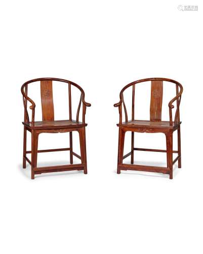 A pair of huanghuali horseshoe-back armchairs, quanyi