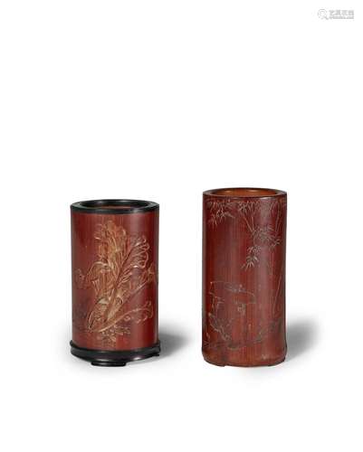 Two inscribed bamboo brushpots