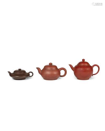 Three Yixing teapots and covers