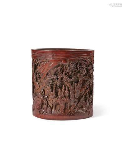 A carved bamboo 'scholars' brushpot