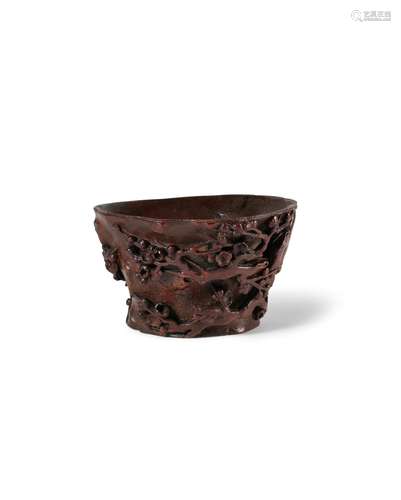 A carved bamboo 'prunus' libation cup