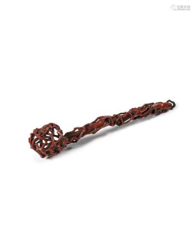 A carved reticulated boxwood ruyi sceptre