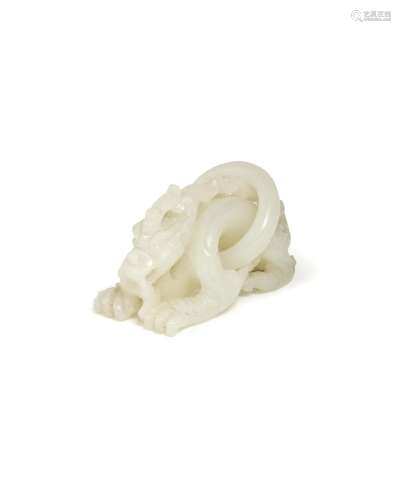 A white jade carving of chi-dragon seal finial