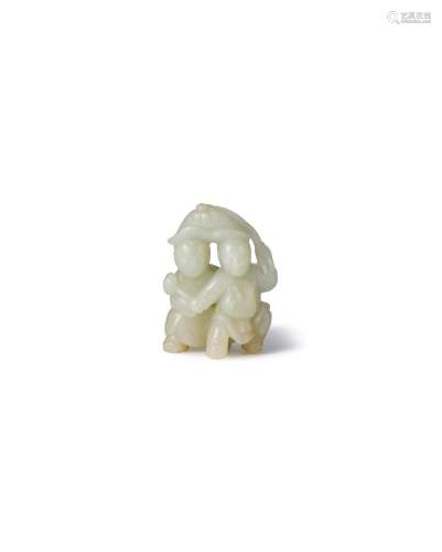 A pale green jade carving of 'hehe erxian' group