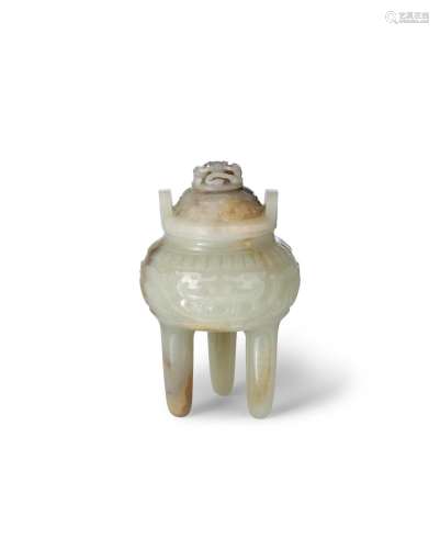 A pale green and russet jade 'archaistic' incense burner and...