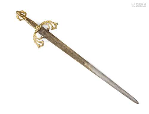 Epée damasquinée d'or d'après 