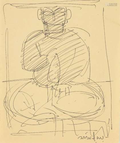 Jamini Roy (Indien, 1887-1972), esquisse sans titre, figure ...