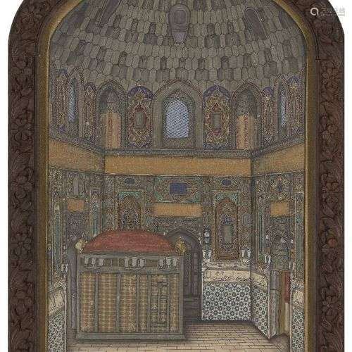 Une aquarelle du sanctuaire de l'Imam Ali Al-Ridha, le huiti...