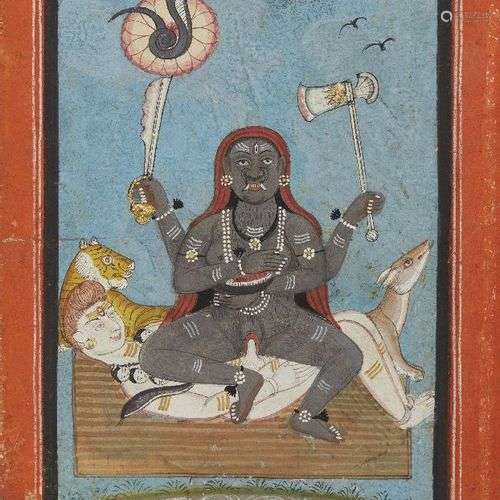 Kali faisant l'amour avec Shiva, Rajasthan, Inde, 19e siècle...