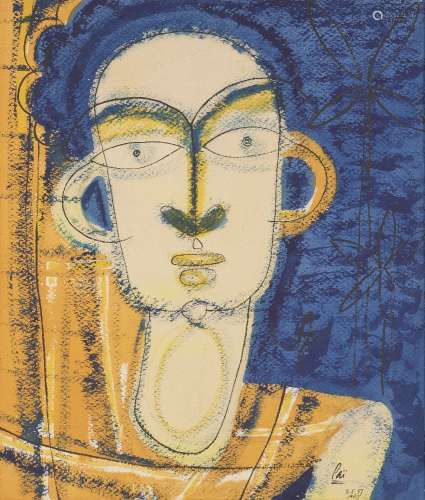 Laxman Pai (Indien, 1926-2021), sans titre, tête bleue et ja...