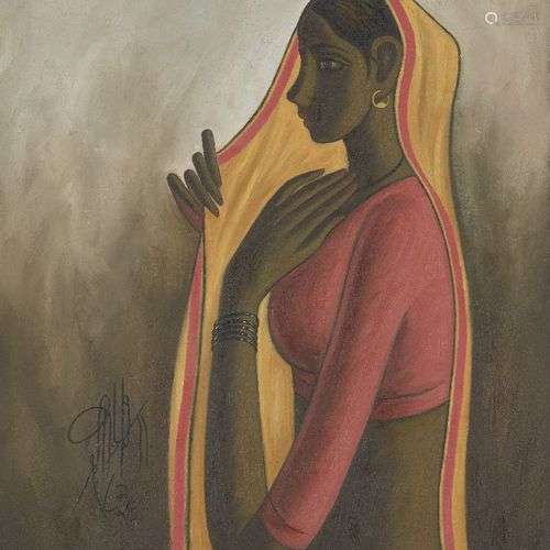 B. Prabha (Indien, 1933-2001), sans titre, femme debout, hui...