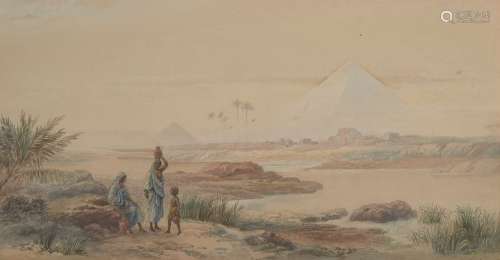 Deux aquarelles d'Egypte par A. Pernet, montées, vitrées et ...
