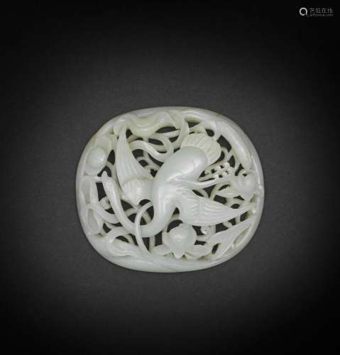 A pale green jade openwork 'Spring Water' oval plaque