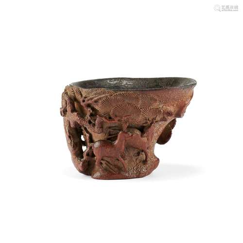 A bamboo 'deer and pine' libation cup