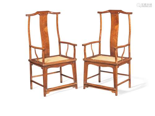 A PAIR OF HUANGHUALI YOKEBACK ARMCHAIRS, GUANMAOYI