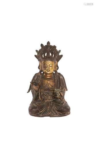 A PARCEL-GILT BRONZE FIGURE OF GUANYIN