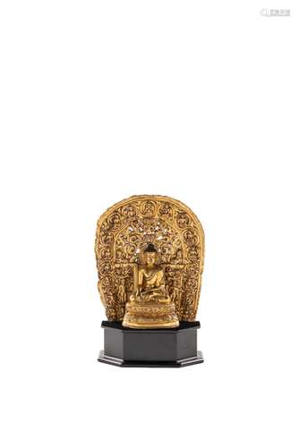 A GILT COPPER-ALLOY FIGURE OF BUDDHA, TOGETHER WITH AN ASSOC...