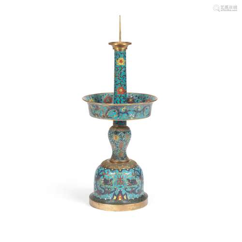 A large cloisonné enamel 'Dragon' pricket candlestick